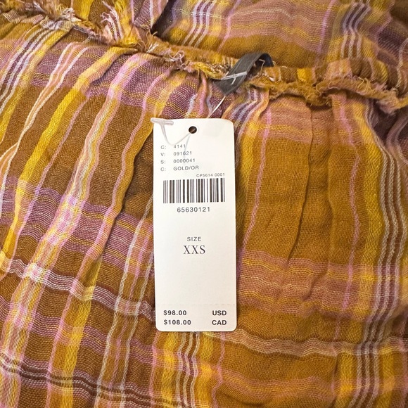 NWT Anthropologie Mixed Gauze Plaid Mini Dress - Gold/Orange - size XXS - Picture 5 of 6